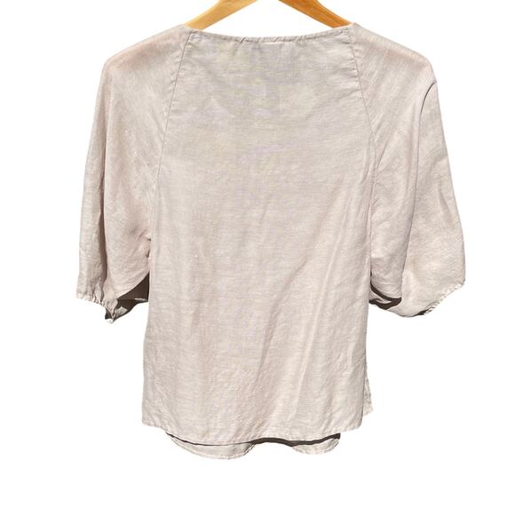 3.1 PHILLIP LIM Women’s Silk and Linen Blend Tan Puff Sleeve Blouse - Picture 5 of 5